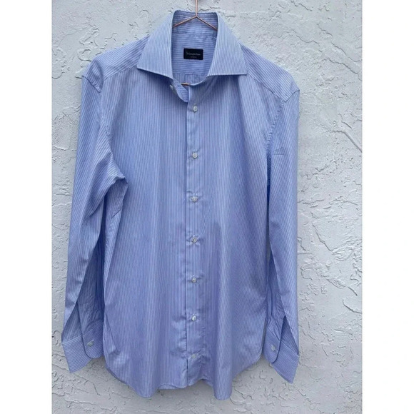 Ermenegildo Zegna Mens Button Down Tailored Fit Dress Shirt Blue Stripe M - Picture 1 of 10